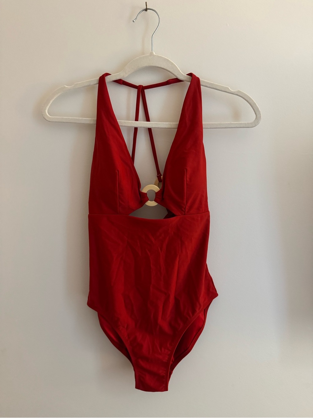 Red One-Piece Swimsuit with Center Ring Detail